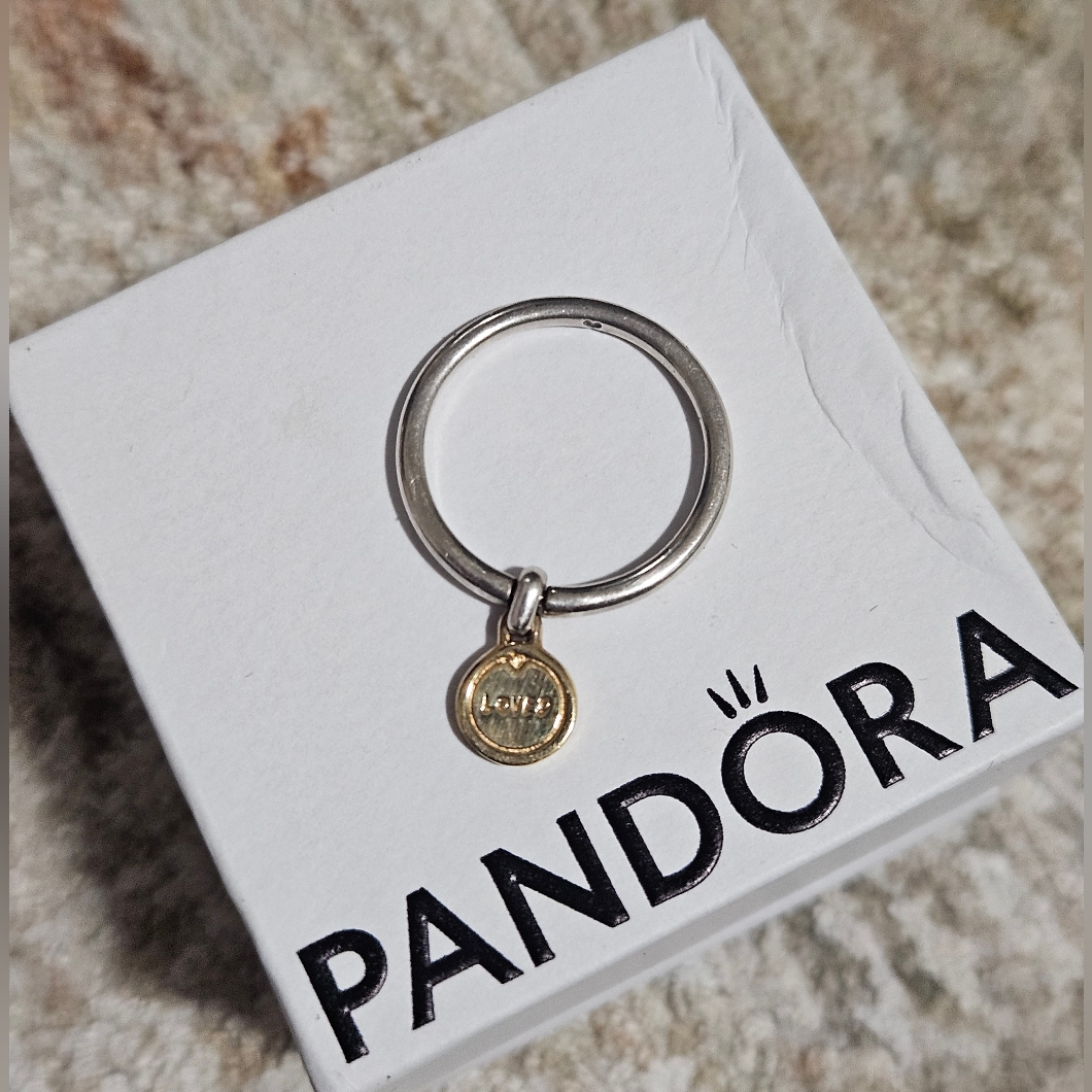 Pandora 'Loved You' Two-Tone Sterling Ring With Gold Charm Size 52 (6 Us)